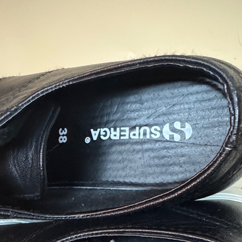 Superga Black Leather Platform Lace-Up Sneakers - Picture 2 of 5